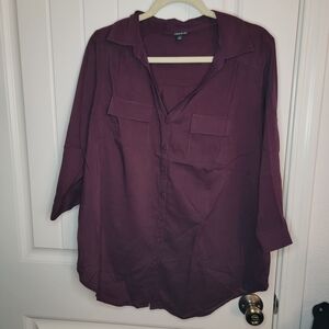 Torrid Dark Purple Button-Up Shirt, Front Pockets, Adjustable Sleeves, Size 1